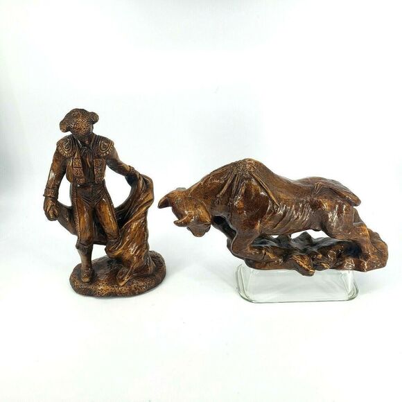Matador Bull fighter and Bull Sculptures Home Decor Inc. 1971 Heavy Mancave - Picture 1 of 12